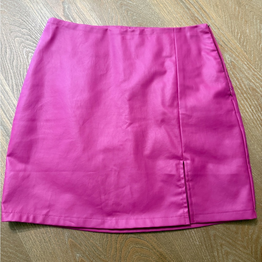 Pink Leather imitation mini skirt